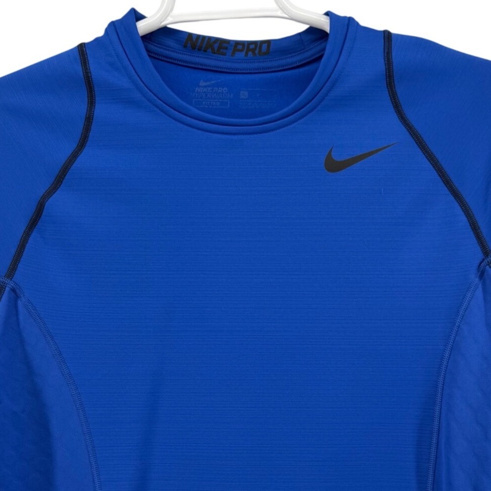 Nike Pro Hyperwarm Mens Fitted Long Sleeve Training Shirt Royal Blue Large